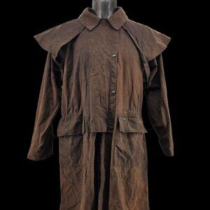 Outback Trading Co Bush Trader Duster Coat Mens Brown Waxed Oilskin Western Sz L